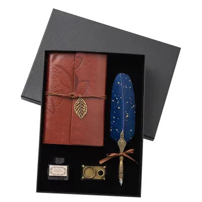 Hot Style Vintage Writing Quill Ornate Metal Carving Ink Bottle Sealing Wax Packaged Kit for Calligraphy Practice