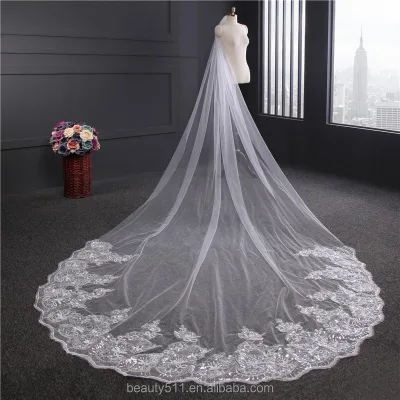 Wholesale New Grance Long Lace Bridal Wedding Veilwhite One-layer Bell Flower Wedding Lace Veil Fashionable Long Tulle HL26