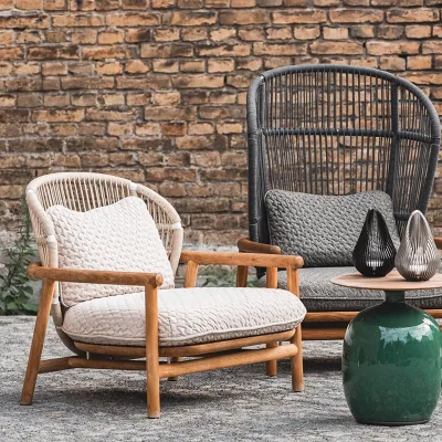 Wholesale Outdoor Sofa Garden Balcony Solid Wood Sofa Backrest Sun protection Leisure Woven Rattan High Back Sofa Chair