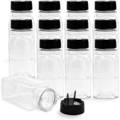 2oz Transparent Eco-Friendly Plastic Square Spice Jar with Lid Cute Small Spice Bottles in Box 68ml Capacity