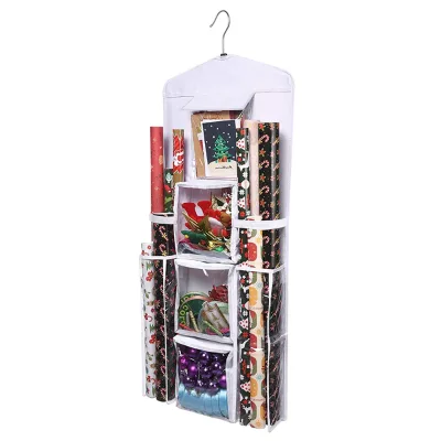 Double Sided 600D Oxford Fabric Hanging Gift Wrap Organizer Living Room Suitable Foldable Storage Bag Hook for Wrapping Paper