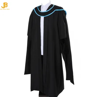 Hot Sell Black Deluxe Grooving Master UK Graduation Gown with Hood
