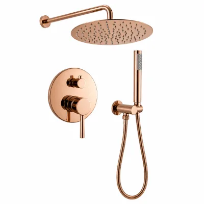 Rose Gold Concealed Stainless Steel Shower System Wall Mounted Square Rainfall Soft Shower Head Set Handheld Single Handle Mixer