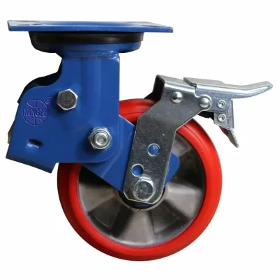 Heavy Duty High Elasticity Polyurethane 6 Inch 8 Inch White Red Spring Shock Absorbing Caster Wheels with Brakes