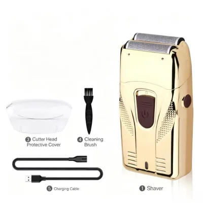 Factory Direct OEM Fast Charge New Reciprocating Low Noise Operation High Speed Motor Slim Gold Net Body Men Electric Shaver