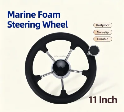 Stainless Steel Heavy Duty Marine Steering Wheel 5 Spokes 13.5 Inch with Knob Black Foam Grip Ship Kayak Yacht Boat Hardware