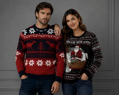 Custom Unisex Knit Sweater Jacquard Pullover Women's Loose Ugly Christmas Sweater with Snowflake Elk Front Logo for Winter