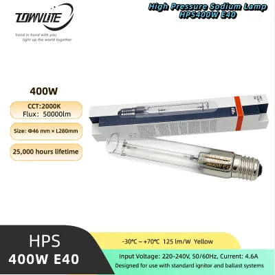 HPS400W High Pressure Sodium Lamp E40 Screw Base Clear Tube Sodium Light Bulb for Outdoor Road Street Lighting