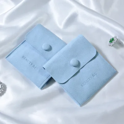 8x8cm Luxury Microfiber  Bags Packaging for Rings Earrings Necklace Suede Envelope Flap Button  Pouch