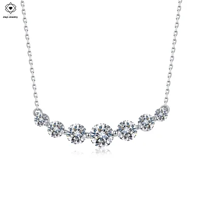 Women's 3.40 CTW S925 Sterling Silver Platinum/14K Gold Plated Sparkling Graduated Moissanite Bar Necklace Hypoallergenic Chain