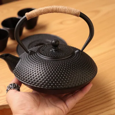 Small Cast Iron Retro Style Uncoated Teapot for Boiling Water Brewing Teapot Set with Cup