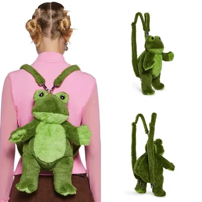 Hot Sale Cute Kawaii Green FROG Plush Backpack Super Soft Stuffed Shape Stuffed Plush Backpack for Girl