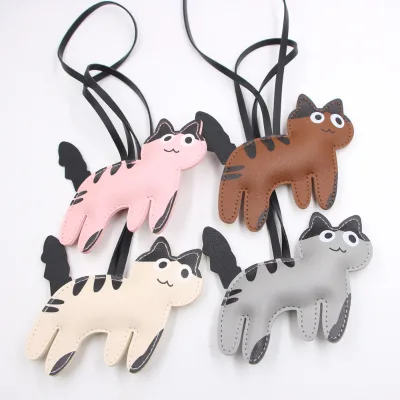 cat Keychain Personalized Key Ring Fashion Bag Accessory Pendant PU Leather Pendant Backpack Pendant Leather Bag Charm