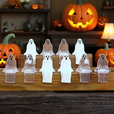 Halloween Mini Ghost Shelf Sitter Figurine Sitting Ghost White Transparent Ghost Statue Home Tabletop Holiday Decor