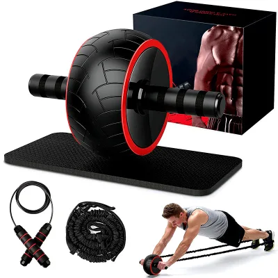 Best Selling Ab Equipment Abdominal Wheel Knee Mat Abdominal Roller Combo Set Resistant Tube 5 in 1 Ab Wheel Set