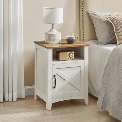Modern Minimalist Metal Bedside Table with Large Storage Space Solid Wood Countertop for Bedroom