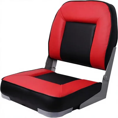 Aluminum Leather Vinyl Folding Low Back Fold-Down Boat Seat for Fishing Bass Jon Boat (Red & Black)