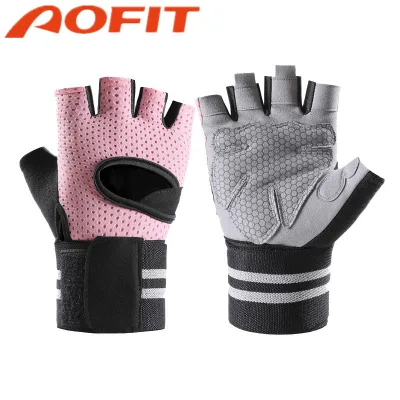 Adjustable Wrist Wrap Support Half Finger Sports Gloves Non Slip Palm Pads Pull up Exercise Cycling Gloves