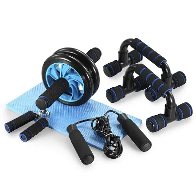 5-in-1 AB Wheel Roller Kit with Push-UP Bar Hand Griper Jump Rope and Knee Pad