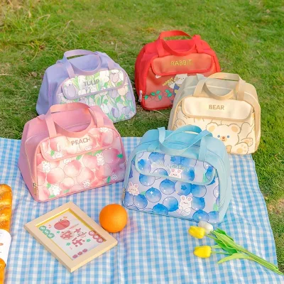 Large-capacity Oxford Cloth Lunch Bag Student Cartoon Bento Box Office Workers Portable Lunch Tote Thickened Aluminum-foiled