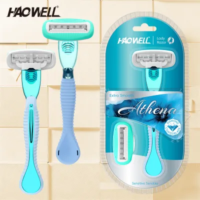3 Blade Women razor with of Disposable Stainless Steel Cartridges Retail Package Brand OEM Available Haowell