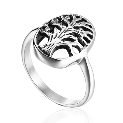 Wedding Anniversary Promise Statement Steel Ring Tree of Life Rings