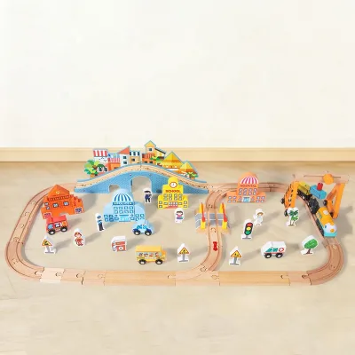 Wooden Train Track Railway Set Scene Train Track Toy Wooden Track Model Train Blocks Toys