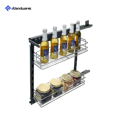 Modern Multifunctional Two-Tier Carbon Steel Wire Side Pull Basket Cabinets Blind Corner Cabinet Storage Alandwares CBPO-302