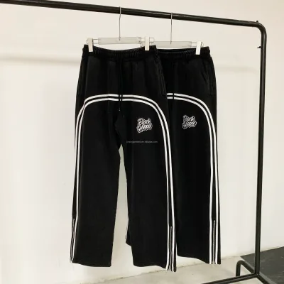 Custom High Quality Pants Acid Wash Vintage Flared Sweatpants Men Streetwear Casual Stripe Flared Sweat Pants