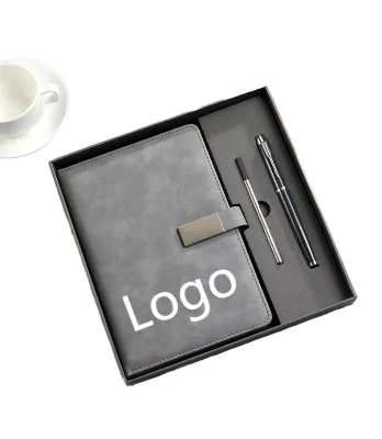 Luxury A5 PU Leather Modern Handmade Business Corporate Gift Set Metal Pen Custom Engraved Printed Logo High-Grade Office
