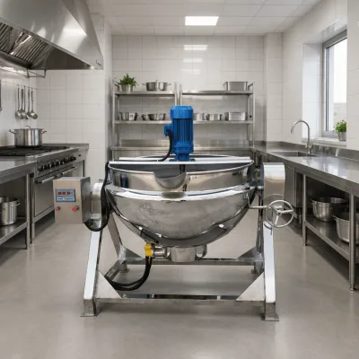 Tilting Jacketed Milk Pot with Automatic Stirrer, Double Jacket for Dairy Boiling