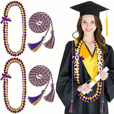 2025 University Graduation Ceremony Decor Set: Braided Ribbon Wreath, Garland & Honor Cord Necklace