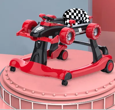 Wholesale Adjustable Racing Car Style Baby Walker 3-in-1 Plastic Training Device with Anti-Rollover Feature Red