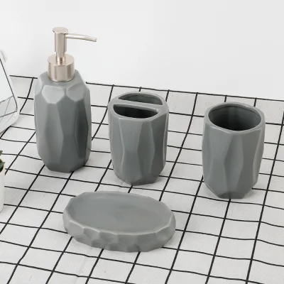 Bathroom Vanity Organizing Products High Temperature Ceramic 4 Piece Bathroom Accessories Set With Soap Dispenser