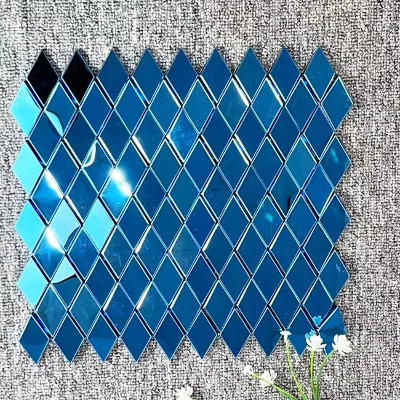 Multi Color Titanium Plated Rhombus Faceted Stainless Steel Mosaic Mirror Blue Metal Wall Mosaic for Home Decor