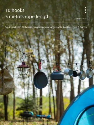 Camping Hanging Rope Tent Hanger Multifunctional with Hook for Backpacking Traveling Outdoor (Black 500cm Nylon + Polyester)