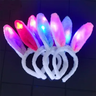 Party Favors LED Rabbit Ear Headband Soft Bendable Light up Plush Bunny Ear Headband
