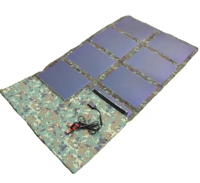 HOPESUN 72W 18V Foldable Camouflage Green Thin Film Solar Charger Amorphous Silicon Panels 12V Battery 5-Year Warranty Includes