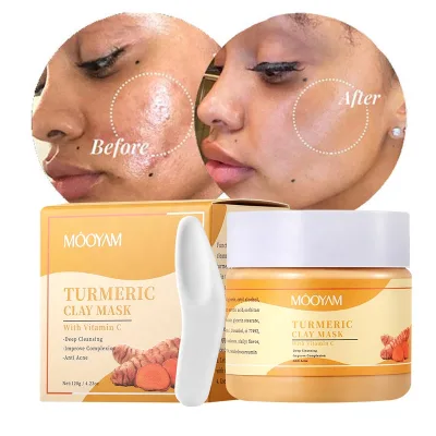 Turmeric Mud Face Mask Mascarillas Faciales Natural Vitamin C E Acne Treatment Mudmask Skin Brighten Clay Facemask