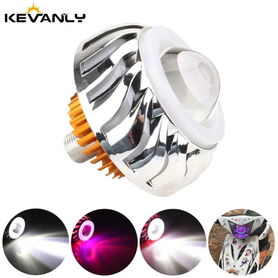 Multi-Color Dual Halo Motorcycle Built-in Projector Lens Halo Ring Headlight Dual Beam LED Angel Devil Eye Light Fog Lamp