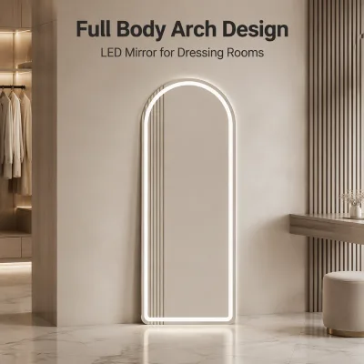 Custom Arch Mirror Factory Wholesale Full Length Frameless Barber Dressing Smart LED Mirror Wall Mounted Salon Supply