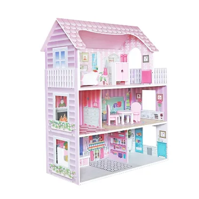 DIY Girl and Boy Play Houses in pink Miniature Wooden Doll House for for Girls T70145