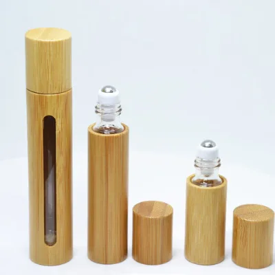 Bamboo covered glass roll on bottle, eco friendly bamboo cosmetic bottle for essential oils