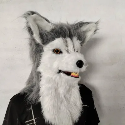 Scary Moving Jaw Open Mouth Dog Head Mask with Hair Realistic Animal Face Mask Creepy Horror Cosplay for Party Props
