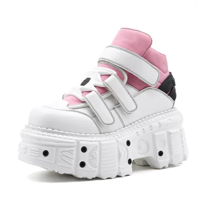 Autumn Winter Thick-soled Punk Boots Dad Shoes Height Increase Platform tank Sole Unisex Low Tube velcro Closure