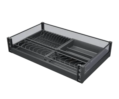 Metal Kitchen Dish Storage Rack Pull-Out Cabinet Basket Drawer-Style Tray Drain Rack Conveniently Organizes Dishes in Cabinet