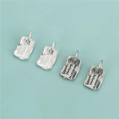 Fashion 925 Sterling Sliver Alphabet Engraved Square Pendant Antique Silver Square Alphabet Charm for Bracelet Necklace Jewelry