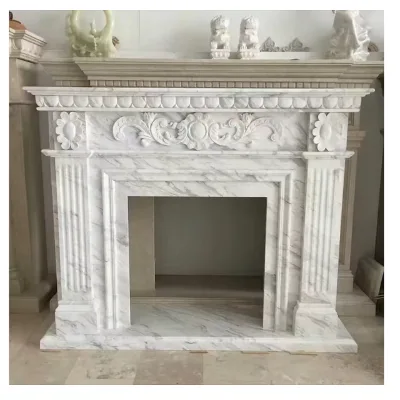 Indoor Hotel Decoration Natural Carrara White Marble Granite Onyx Fireplace Good Stone Fireplace Cheap