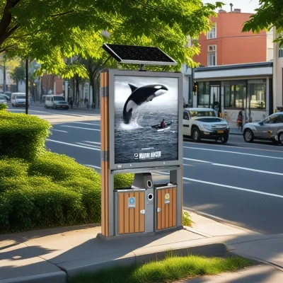 Outdoor Solar Smart Powered Stainless Steel Trash Rubbish Bin Sensor Park Best-selling Style Light Box 240 Liter Wheelie