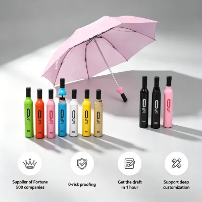 Elegant Unique Design Lightweight Durable Stylish Rain Protection Customizable Wine Bottle Umbrella for Outdoor and Travel Use